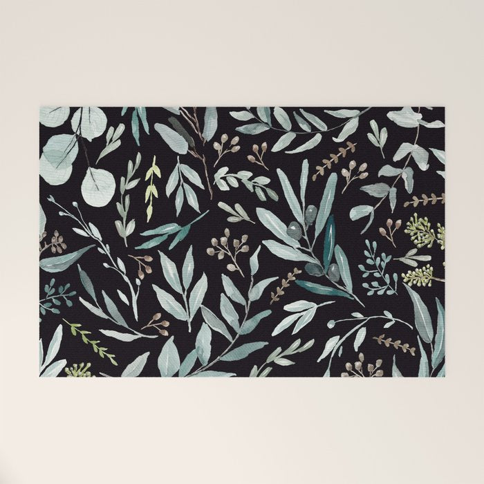 Black Eucalyptus Leaves Pattern Welcome Mat Gallery Image 1