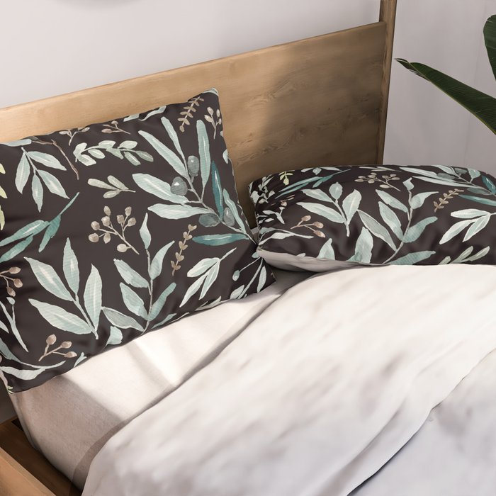 Black Eucalyptus Leaves Pattern Pillow Sham Gallery Image 2