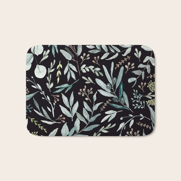 Black Eucalyptus Leaves Pattern Bath Mat Gallery Image 1