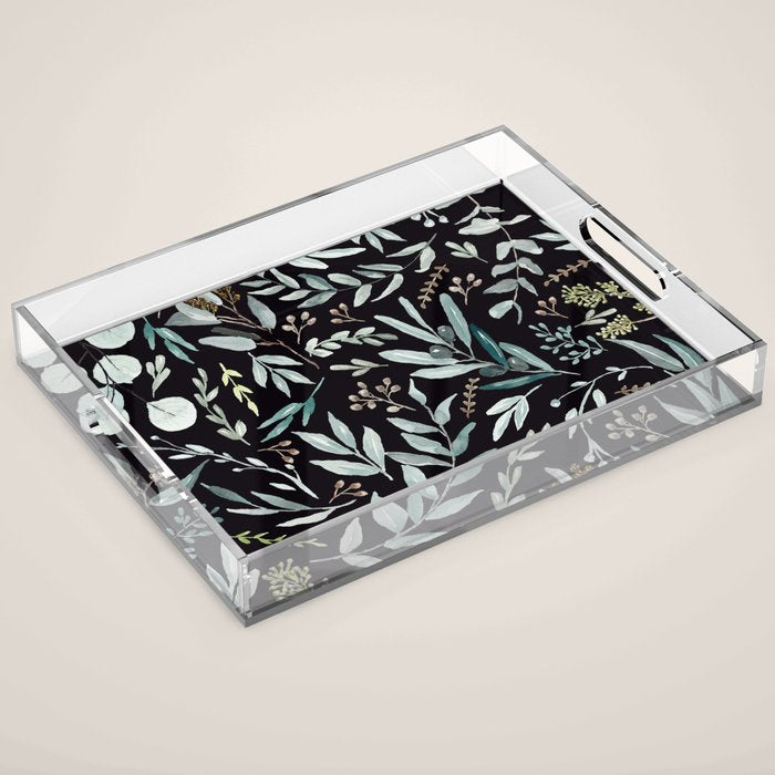 Black Eucalyptus Leaves Pattern Acrylic Tray Gallery Image 1