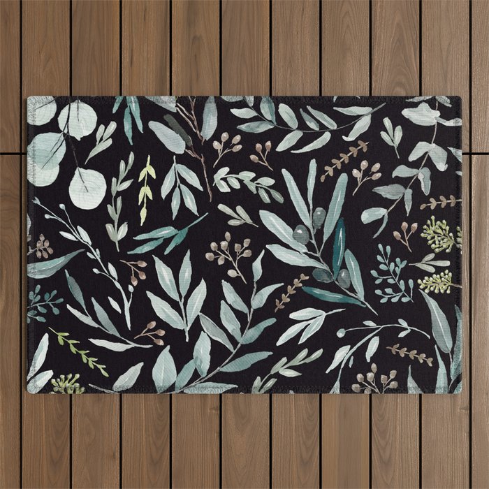 Black Eucalyptus Leaves Pattern Outdoor Rug Gallery Image 1
