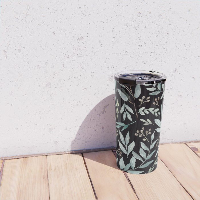 Black Eucalyptus Leaves Pattern Travel Mug Gallery Image 4
