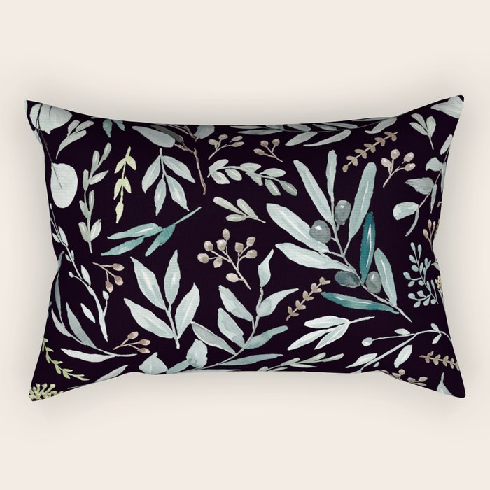 Black Eucalyptus Leaves Pattern Rectangular Pillow Gallery Image 1