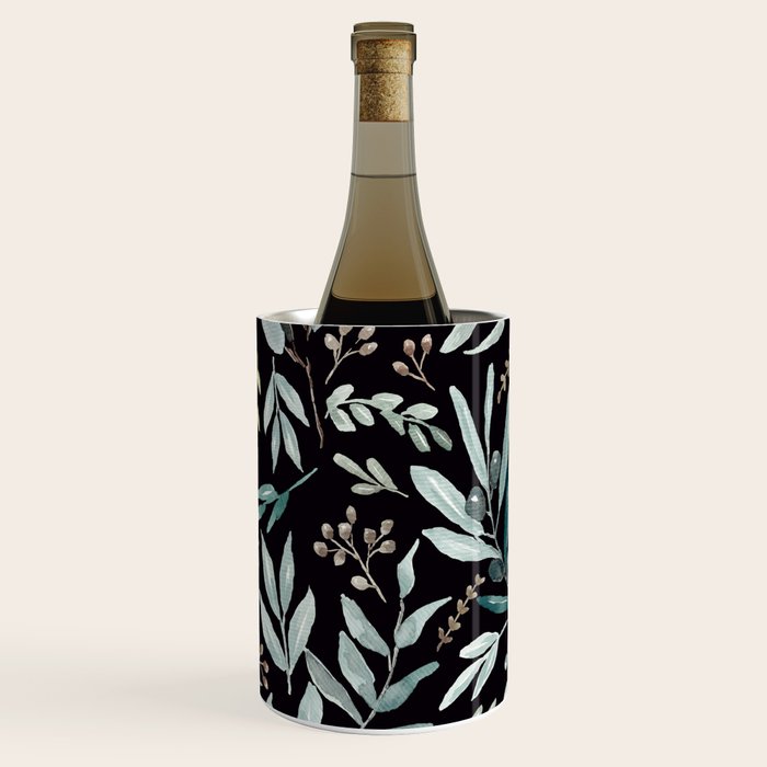 Black Eucalyptus Leaves Pattern Wine Chiller Gallery Image 1