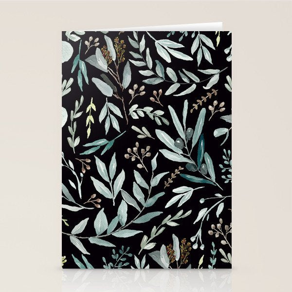 Black Eucalyptus Leaves Pattern Stationery Card Gallery Image 2
