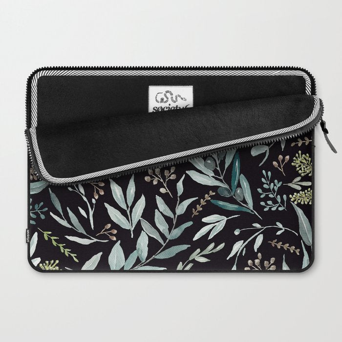 Black Eucalyptus Leaves Pattern Laptop Sleeve Gallery Image 2