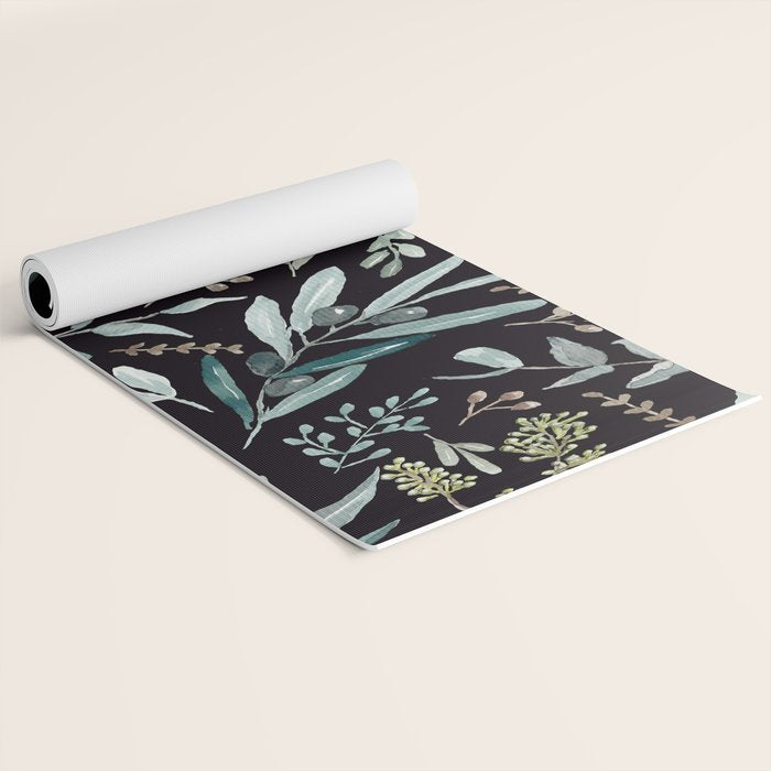 Black Eucalyptus Leaves Pattern Yoga Mat Gallery Image 2