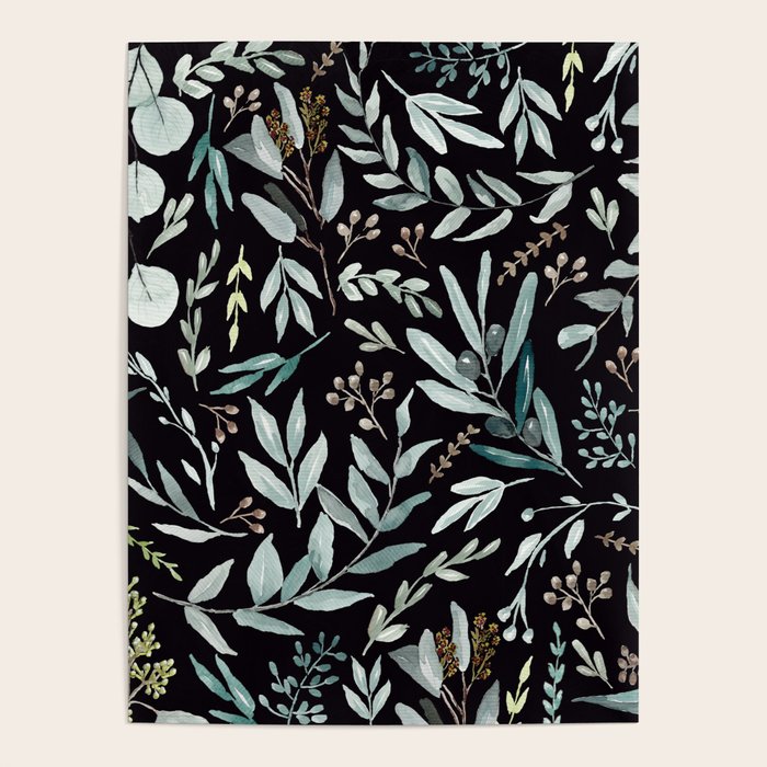 Black Eucalyptus Leaves Pattern Poster Gallery Image 4