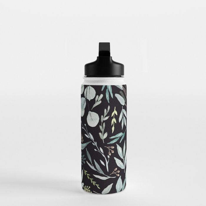 Black Eucalyptus Leaves Pattern Water Bottle Gallery Image 3