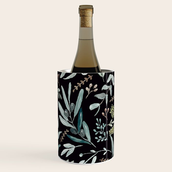 Black Eucalyptus Leaves Pattern Wine Chiller Gallery Image 3