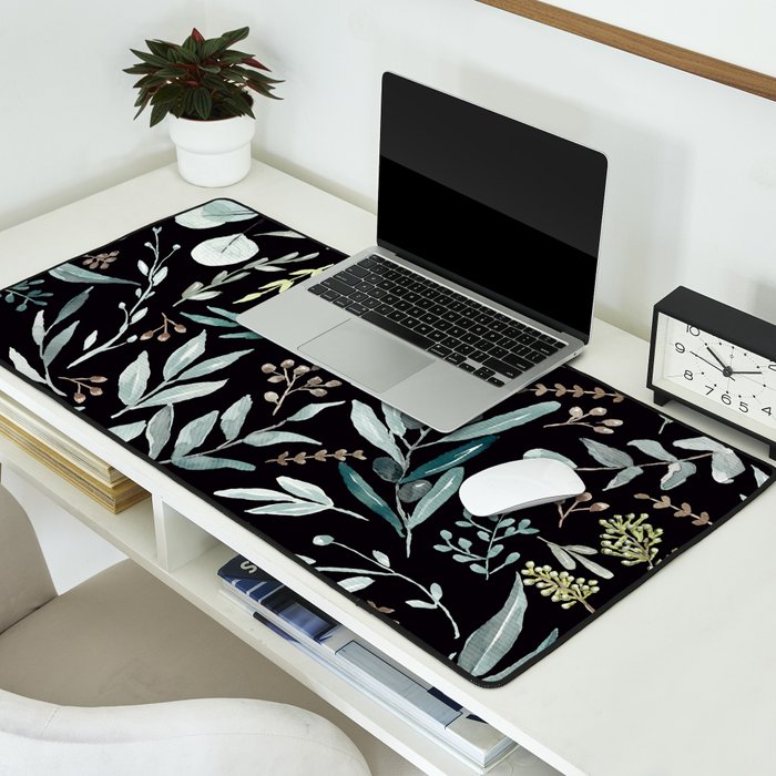 Black Eucalyptus Leaves Pattern Desk Mat Gallery Image 2