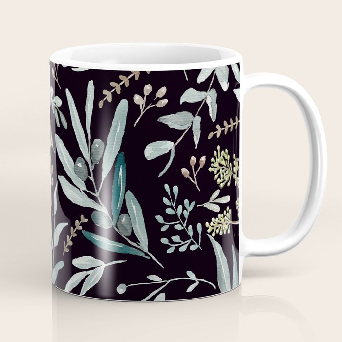 Black Eucalyptus Leaves Pattern Coffee Mug Gallery Image 1