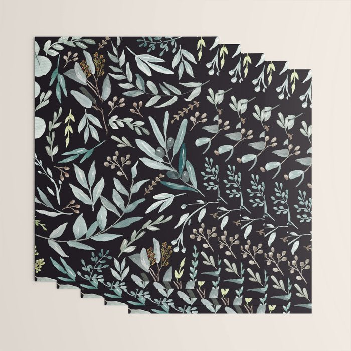 Black Eucalyptus Leaves Pattern Wrapping Paper Gallery Image 3