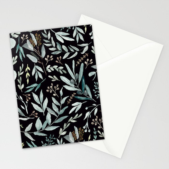 Black Eucalyptus Leaves Pattern Stationery Card Gallery Image 2