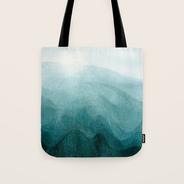Sunrise in the mountains, dawn, teal, abstract watercolor Tote Bag Gallery Image 1