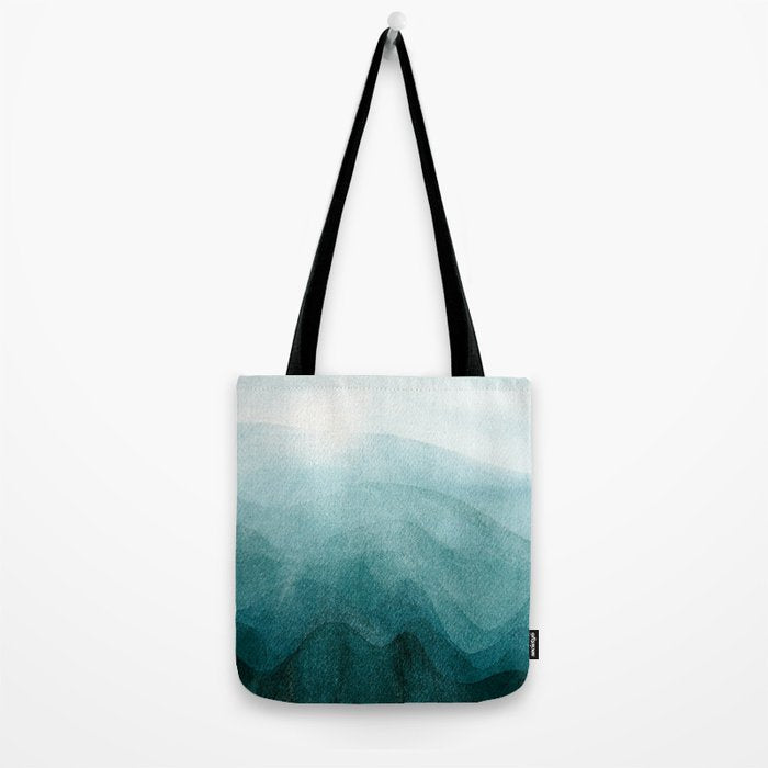 Sunrise in the mountains, dawn, teal, abstract watercolor Tote Bag Gallery Image 2