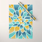 Modern, Floral Prints, Yellow, Blue and Teal Wrapping Paper Gallery Image 1