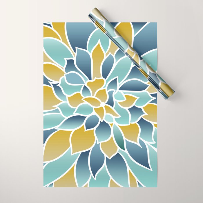 Modern, Floral Prints, Yellow, Blue and Teal Wrapping Paper Gallery Image 1
