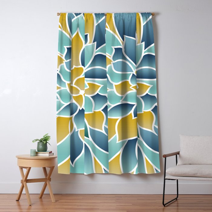 Modern, Floral Prints, Yellow, Blue and Teal Window Curtain Gallery Image 5