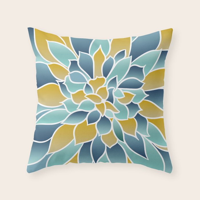 Modern, Floral Prints, Yellow, Blue and Teal Throw Pillow Gallery Image 6