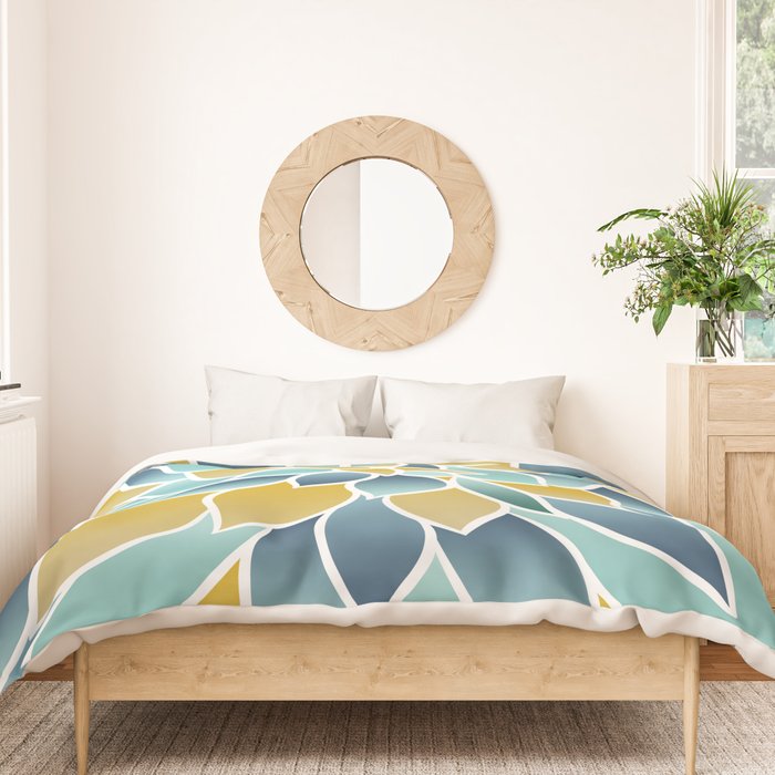 Modern, Floral Prints, Yellow, Blue and Teal Duvet Cover Gallery Image 3