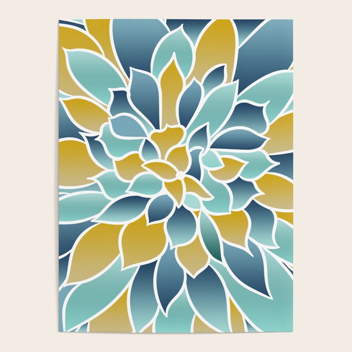 Modern, Floral Prints, Yellow, Blue and Teal Poster Gallery Image 4