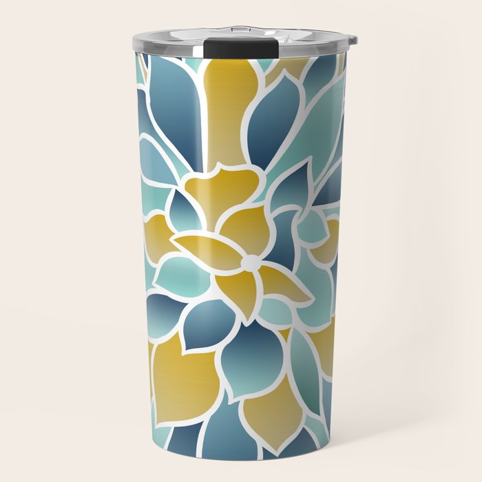 Modern, Floral Prints, Yellow, Blue and Teal Travel Mug Gallery Image 1
