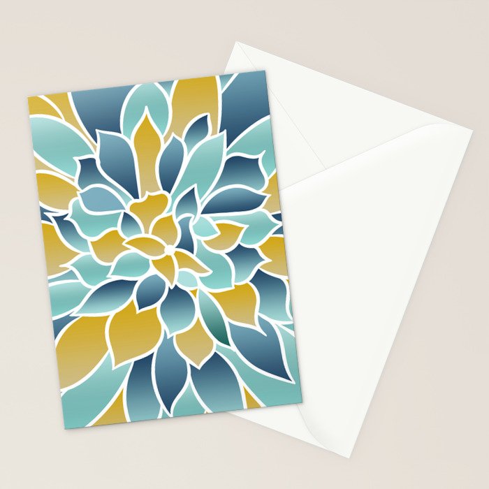 Modern, Floral Prints, Yellow, Blue and Teal Stationery Card Gallery Image 2