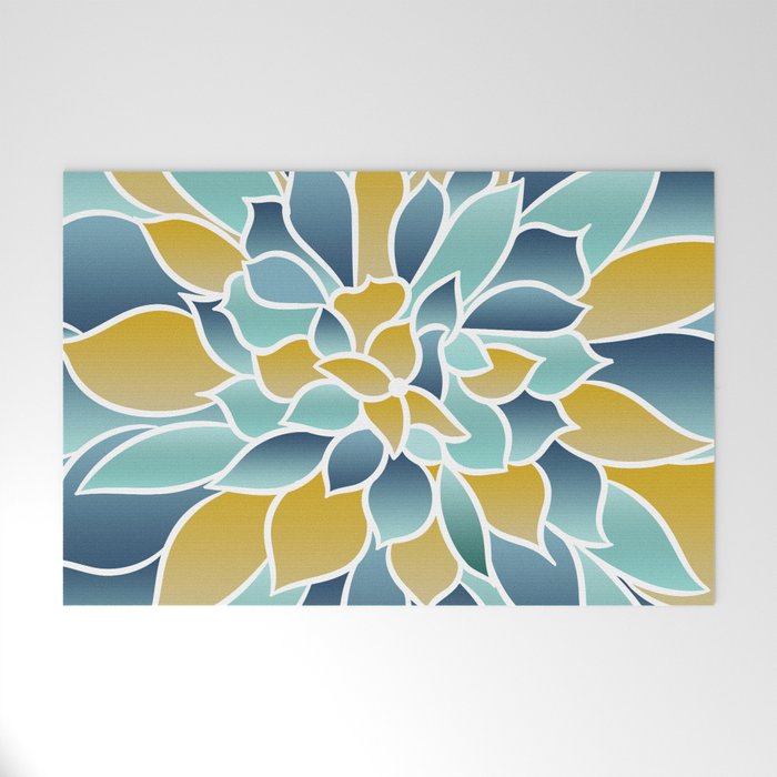 Modern, Floral Prints, Yellow, Blue and Teal Welcome Mat Gallery Image 1