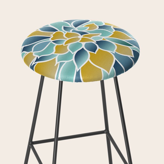 Modern, Floral Prints, Yellow, Blue and Teal Stool Gallery Image 2