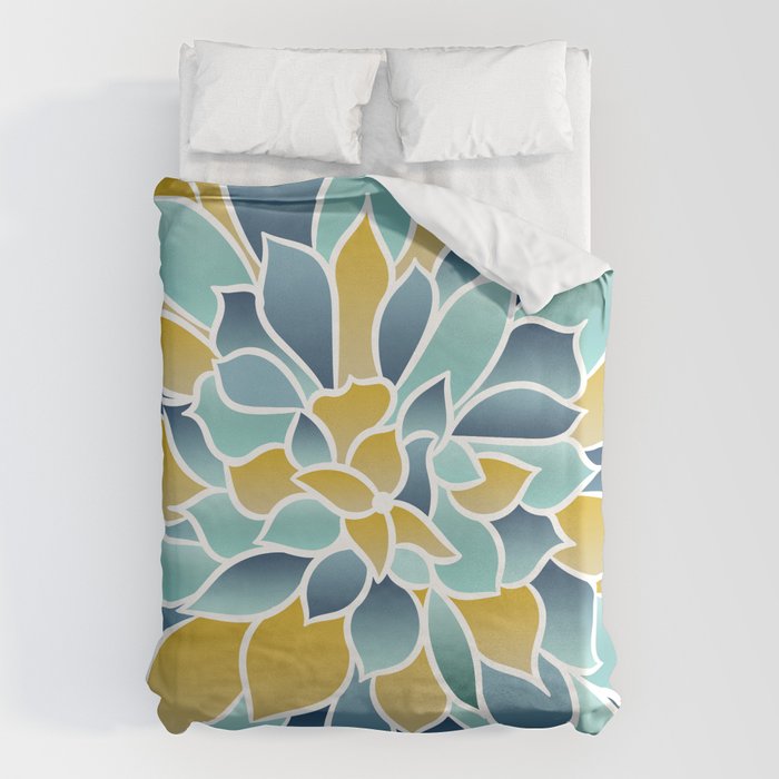 Modern, Floral Prints, Yellow, Blue and Teal Duvet Cover Gallery Image 1