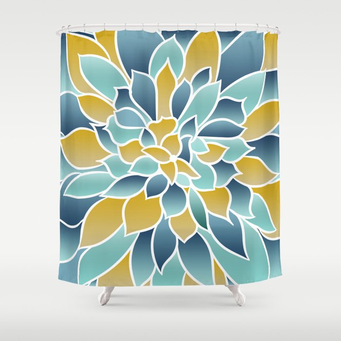 Modern, Floral Prints, Yellow, Blue and Teal Shower Curtain Gallery Image 1