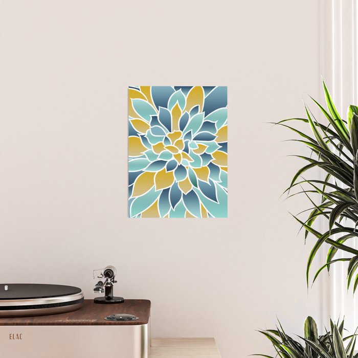 Modern, Floral Prints, Yellow, Blue and Teal Poster Gallery Image 2