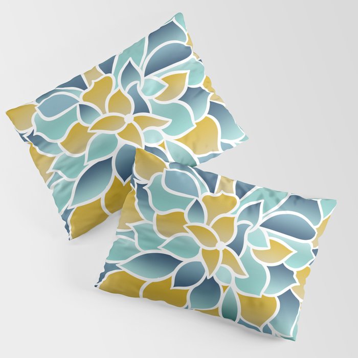 Modern, Floral Prints, Yellow, Blue and Teal Pillow Sham Gallery Image 3