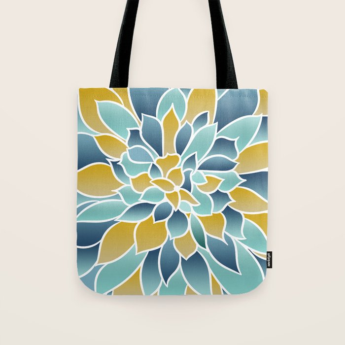 Modern, Floral Prints, Yellow, Blue and Teal Tote Bag Gallery Image 1