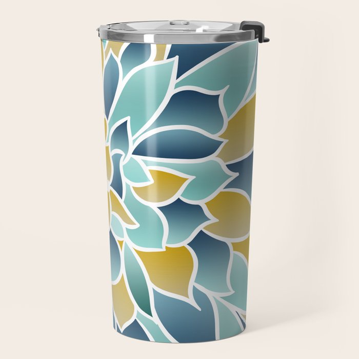 Modern, Floral Prints, Yellow, Blue and Teal Travel Mug Gallery Image 2