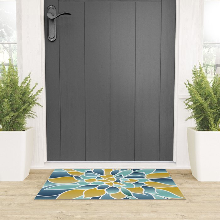Modern, Floral Prints, Yellow, Blue and Teal Welcome Mat Gallery Image 3