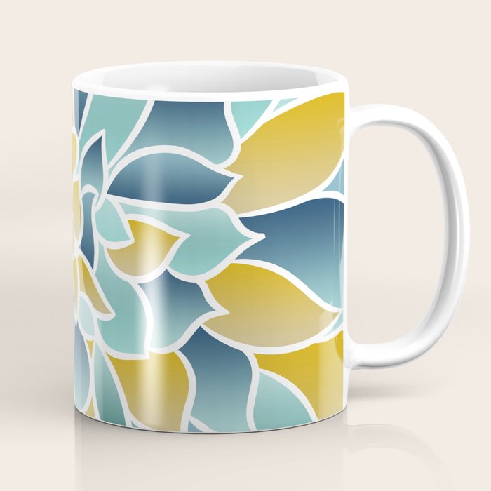 Modern, Floral Prints, Yellow, Blue and Teal Coffee Mug Gallery Image 1