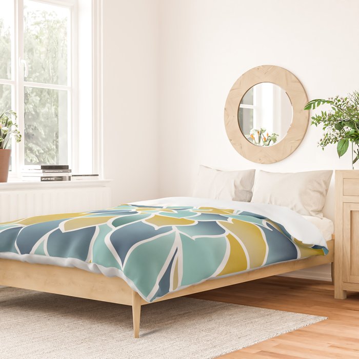 Modern, Floral Prints, Yellow, Blue and Teal Duvet Cover Gallery Image 2