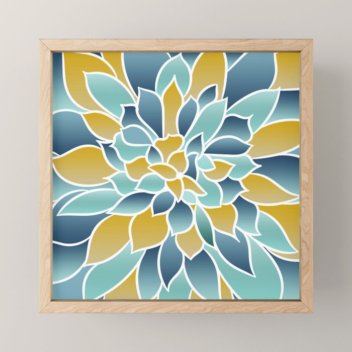 Modern, Floral Prints, Yellow, Blue and Teal Mini Art Print Gallery Image 1