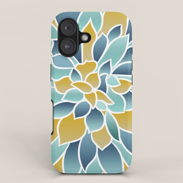 Modern, Floral Prints, Yellow, Blue and Teal iPhone Case Gallery Image 1