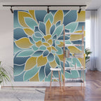 Modern, Floral Prints, Yellow, Blue and Teal Wall Mural Gallery Image 1