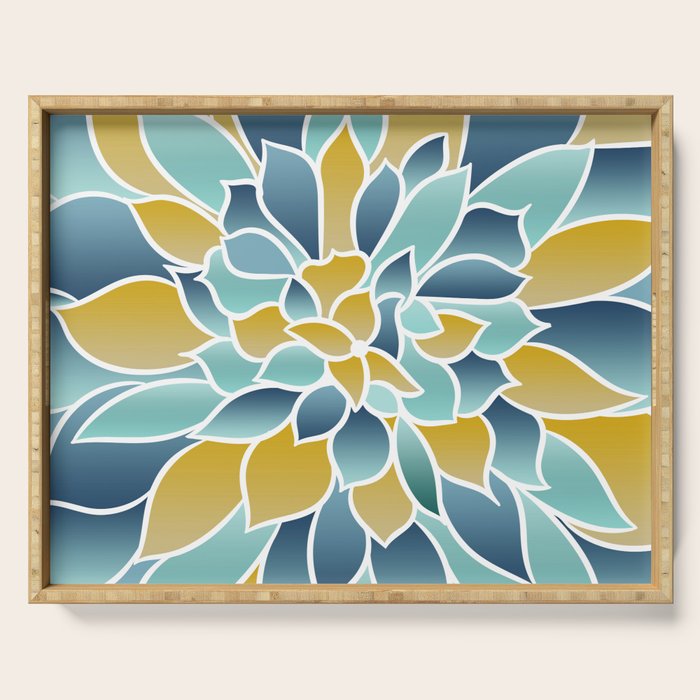 Modern, Floral Prints, Yellow, Blue and Teal Serving Tray Gallery Image 1