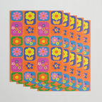 Retro Flower Patch Cute & Colorful Pattern on Orange Wrapping Paper Gallery Image 3