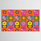 Retro Flower Patch Cute & Colorful Pattern on Orange Tablecloth Gallery Image 2