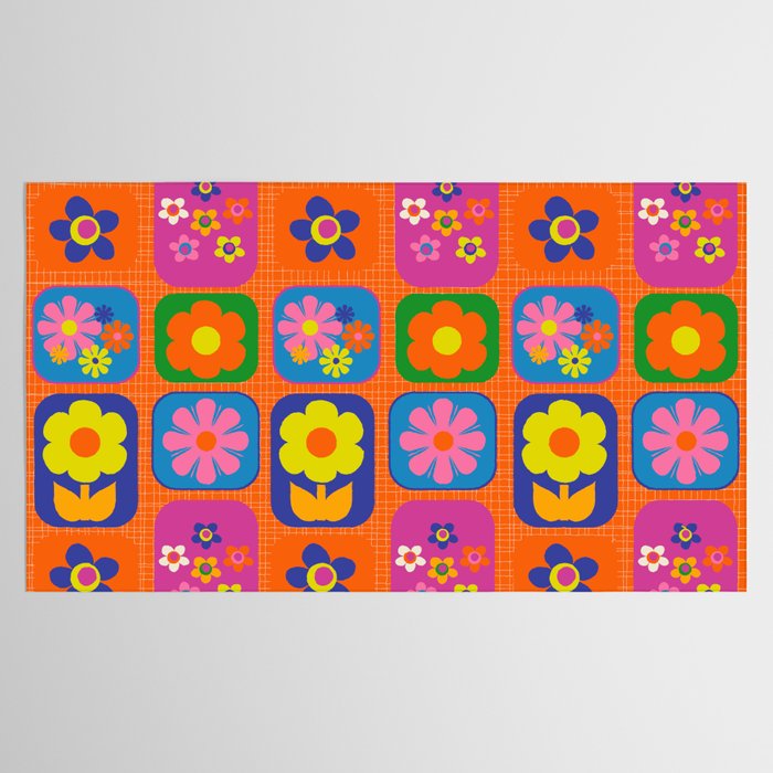 Retro Flower Patch Cute & Colorful Pattern on Orange Tablecloth Gallery Image 2
