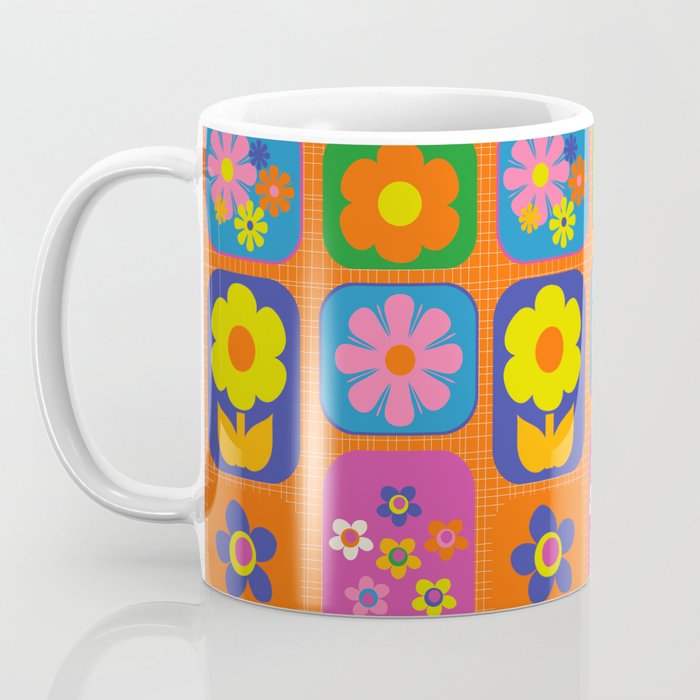 Retro Flower Patch Cute & Colorful Pattern on Orange Coffee Mug Gallery Image 3