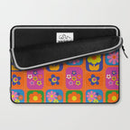 Retro Flower Patch Cute & Colorful Pattern on Orange Laptop Sleeve Gallery Image 2
