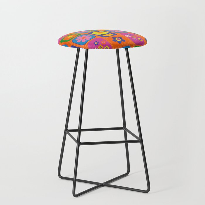 Retro Flower Patch Cute & Colorful Pattern on Orange Stool Gallery Image 1