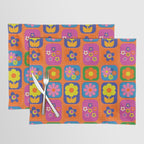Retro Flower Patch Cute & Colorful Pattern on Orange Placemat Gallery Image 1